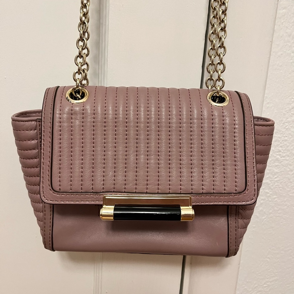 DIANE VON FURSTENBERG mauve purse/handbag with chain strap.